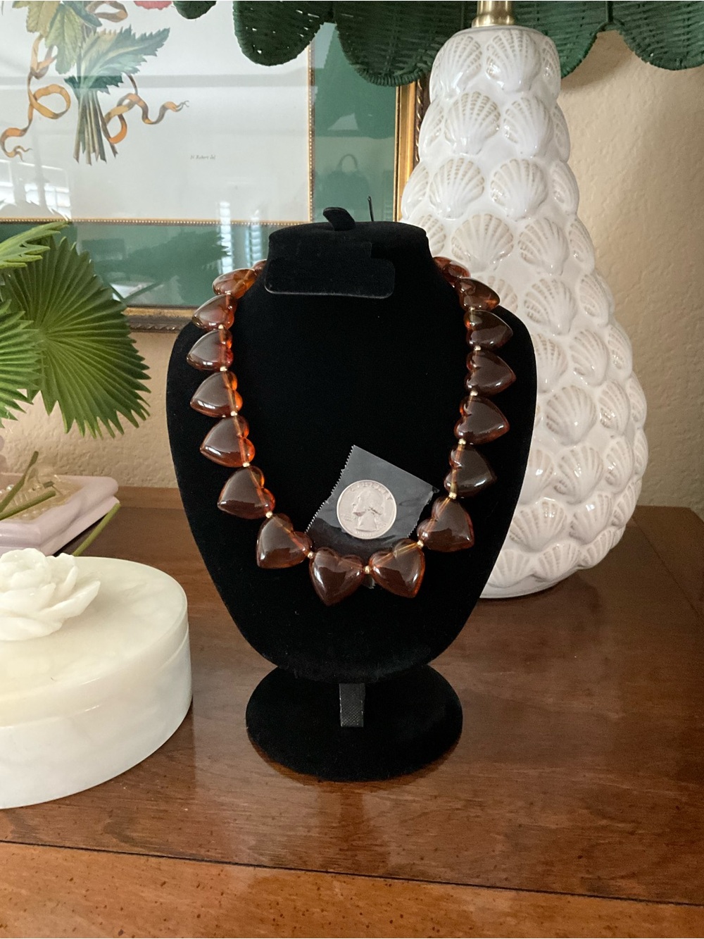 Amber-Tone acrylic Heart Bead Necklace - Women Jewelry NWOT